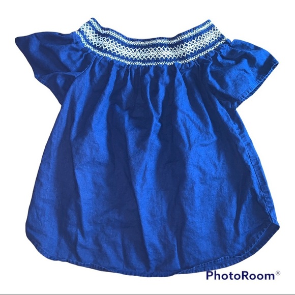 Vineyard Vines Deep Bay Blue Off the Shoulder Embroidered Top size XS - Picture 2 of 7